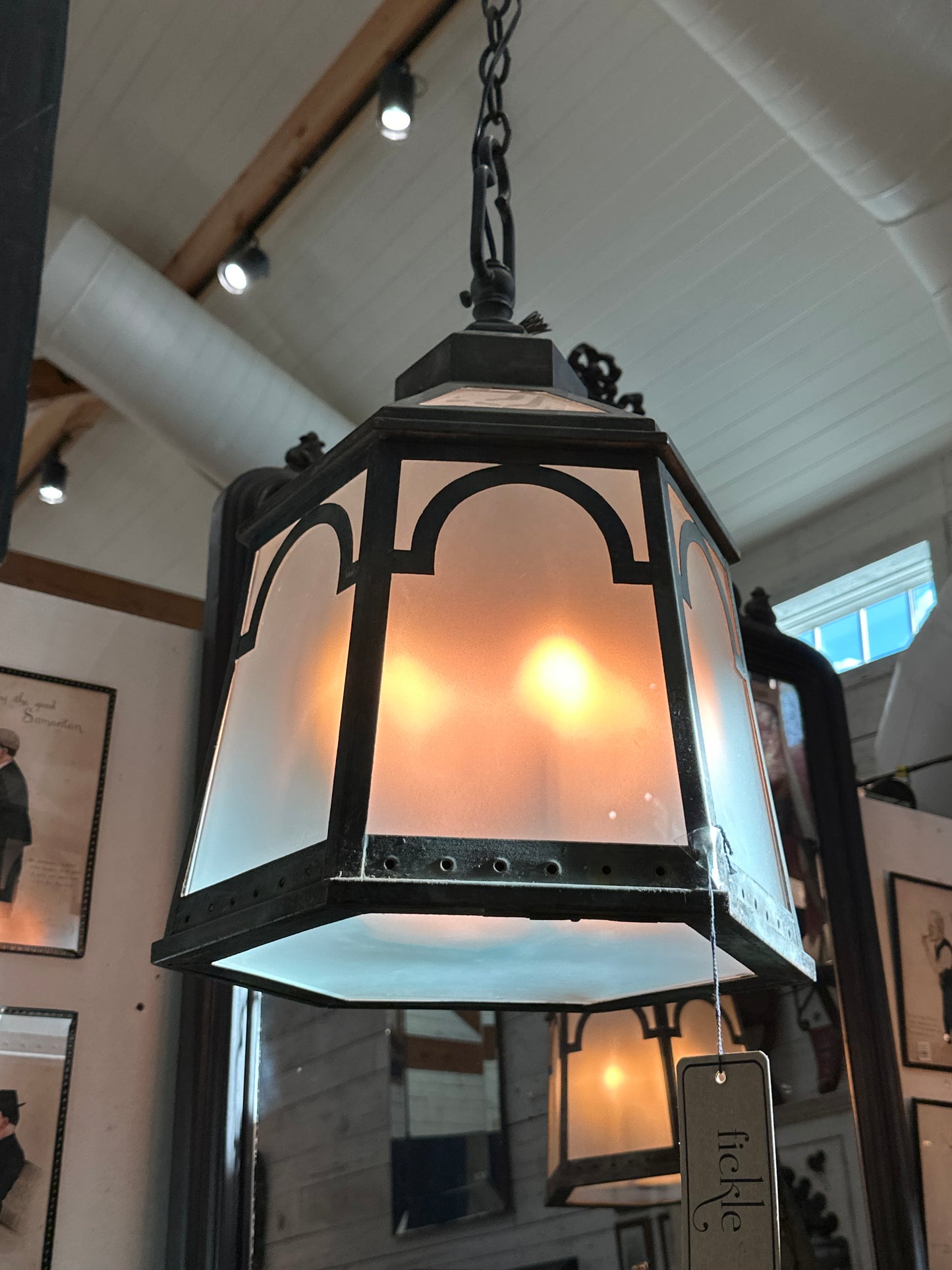 Steel and Bronze M/SLanterns with opaque glass 1920