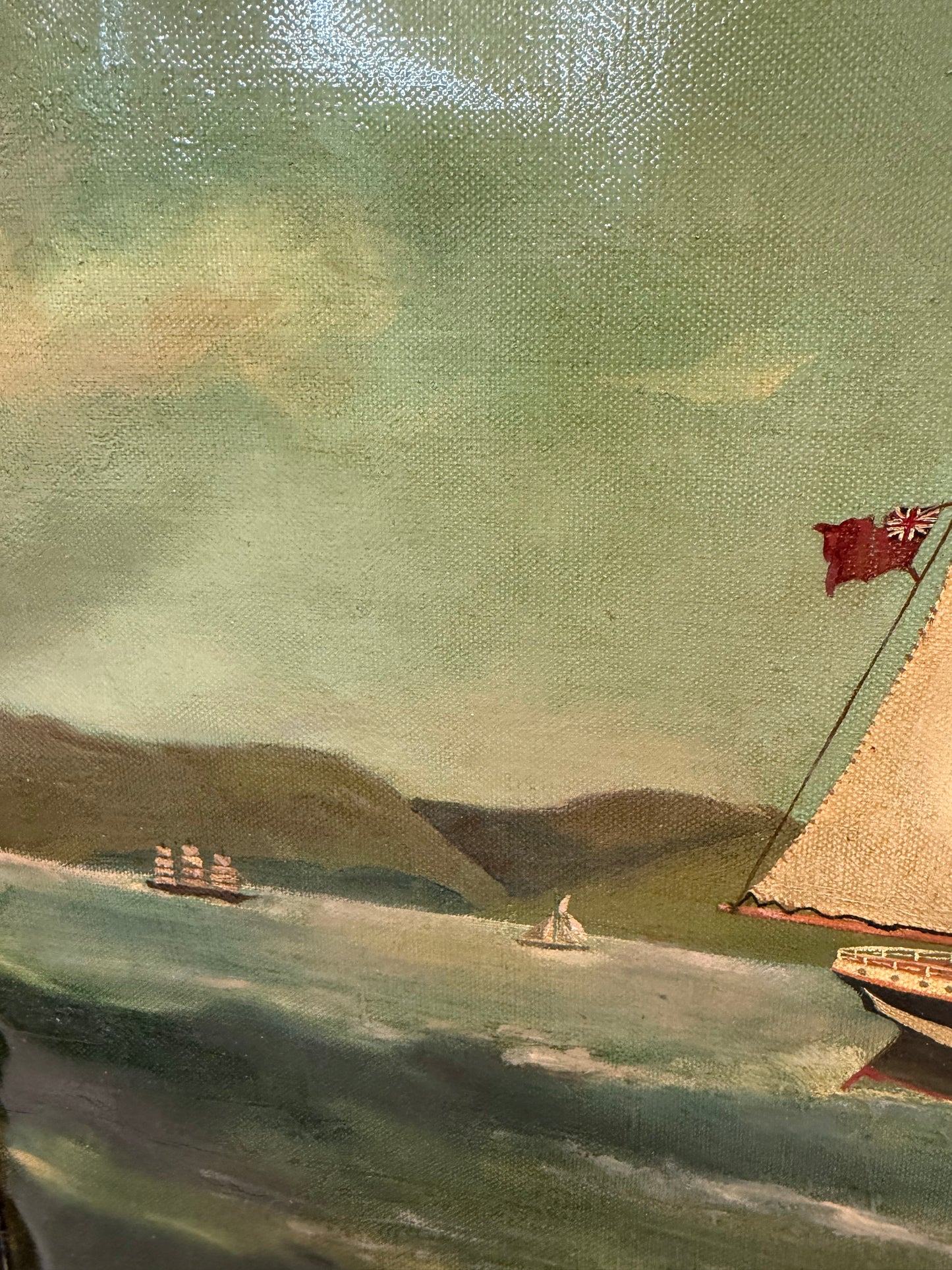 19th C. Maritime Ship Sailor's Painted on Sailcloth MCM