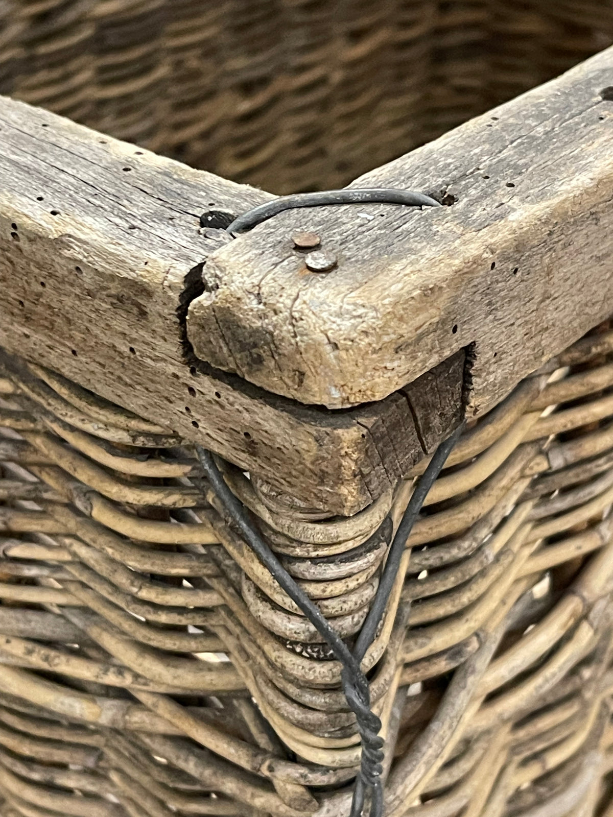 French Rectangular Grape Basket with 4 Handles Circa 1900