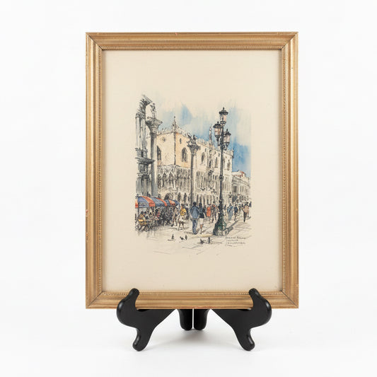 Mid Century Venetian Street Scene (Souvenir or Architectural Study) Watercolor