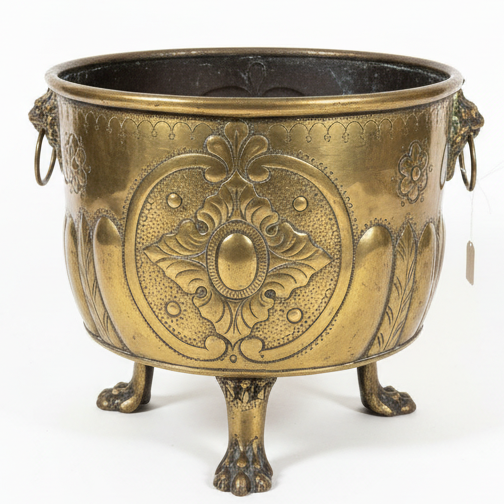 Brass Planter with Lion Head Feet