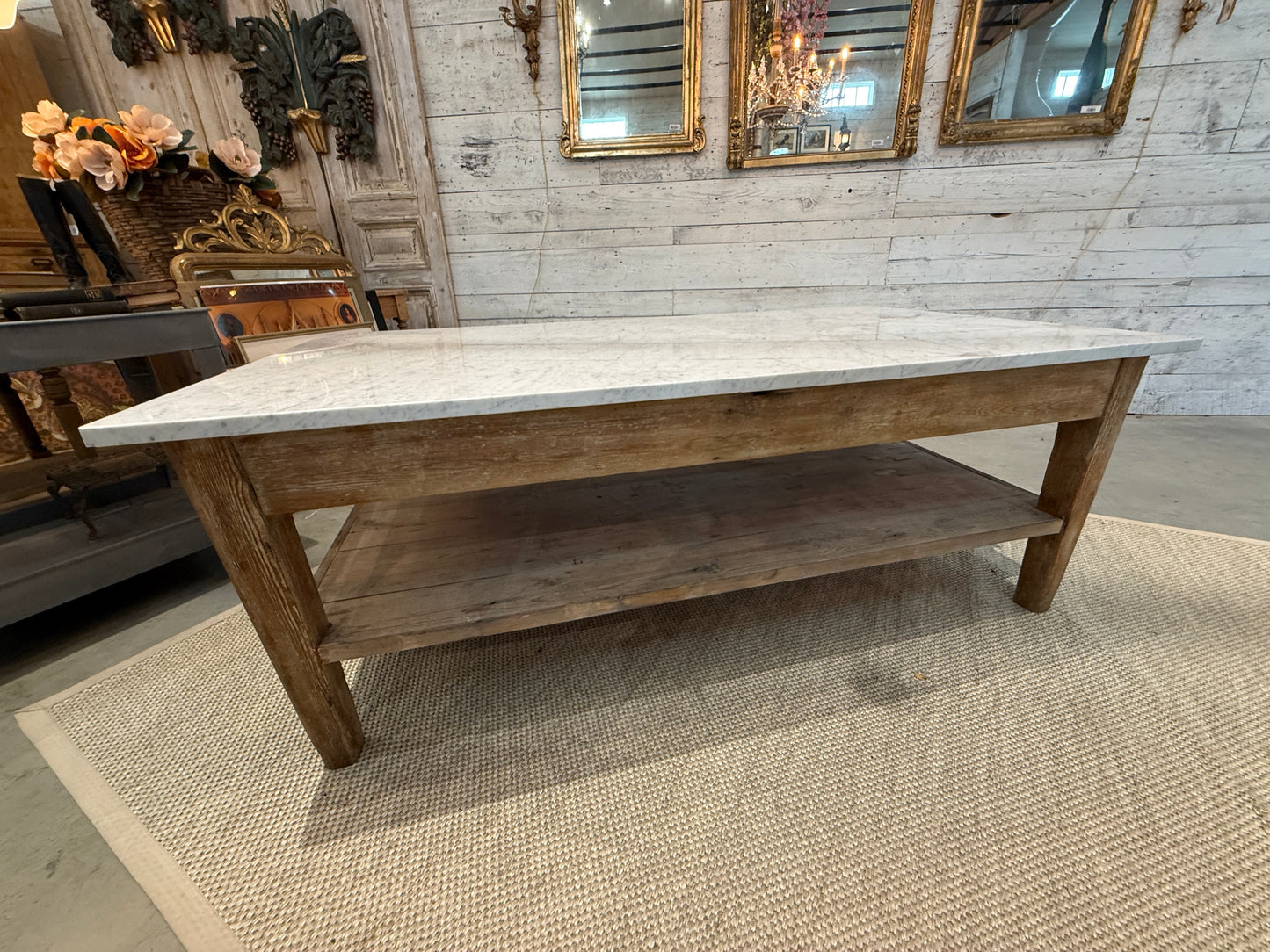 French Style Marble Top Console Table with Two Drawers