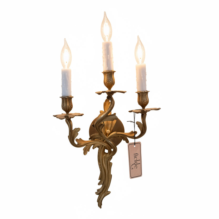 Pair of Rococco Gilt Bronze Wrythm 3 Light Sconce