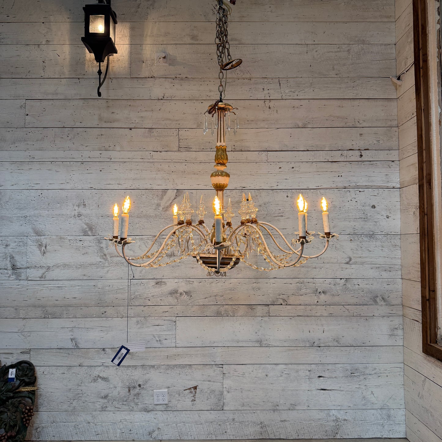 Italian Florentine Giltwood Chandelier with Hand-Carved Tole Details