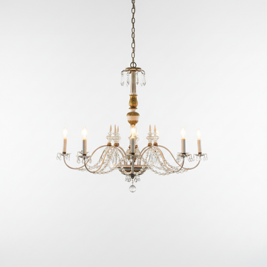 Italian Florentine Giltwood Chandelier with Hand-Carved Tole Details