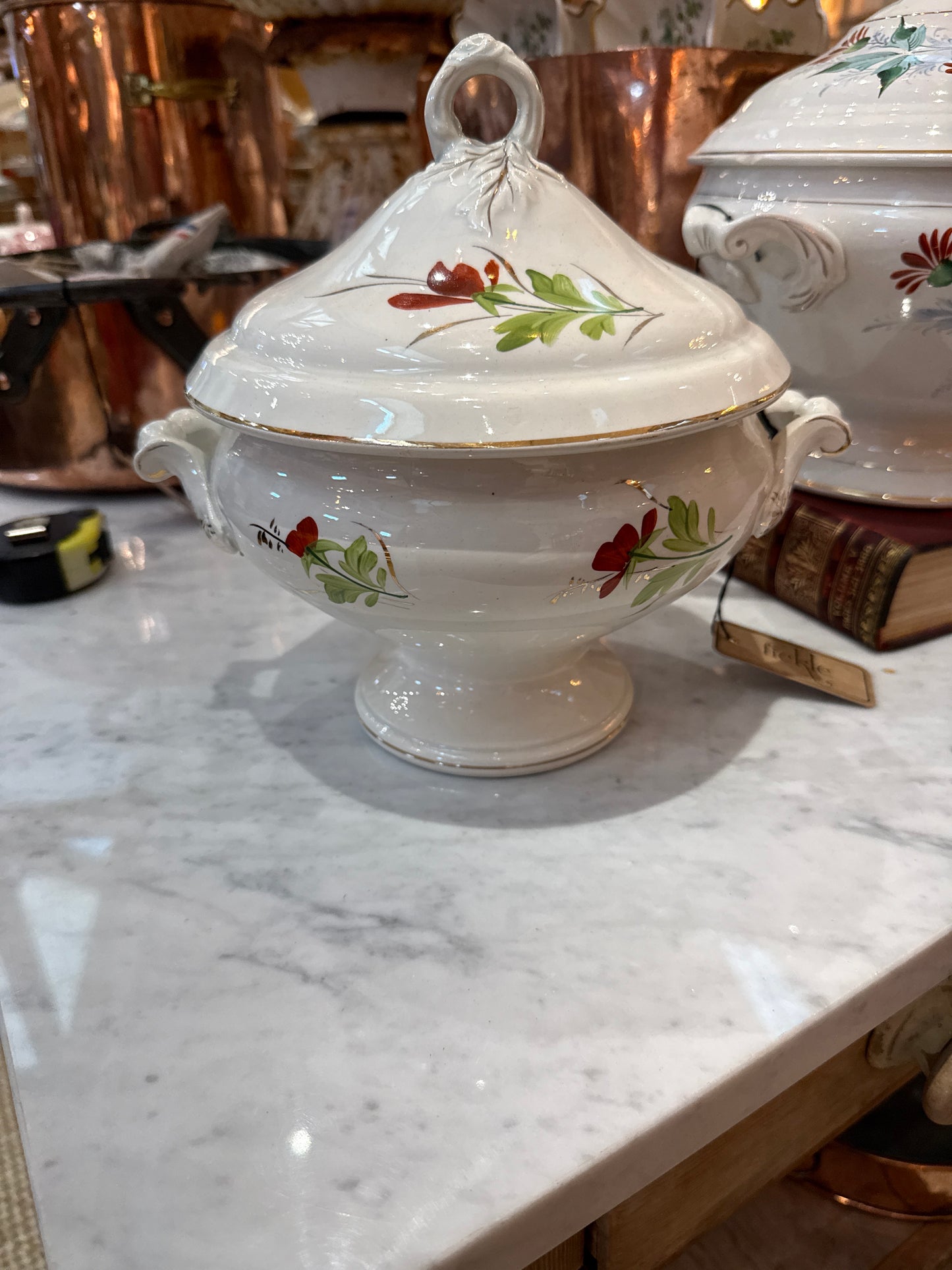 Wedding Soupiere With Lid Hand Painted With Red Poppy
