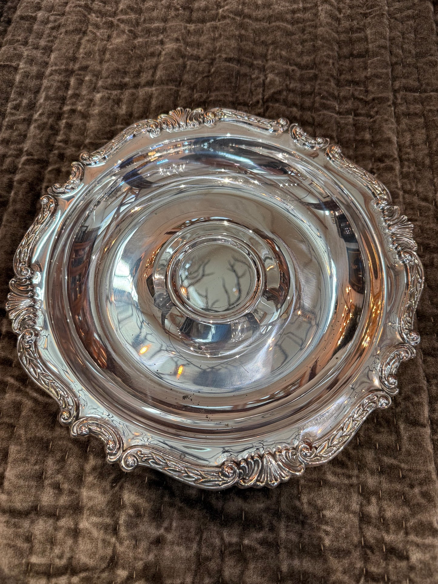 Vintage Silverplate Chamberstick Tray with Shell Motif Border – 12.5”