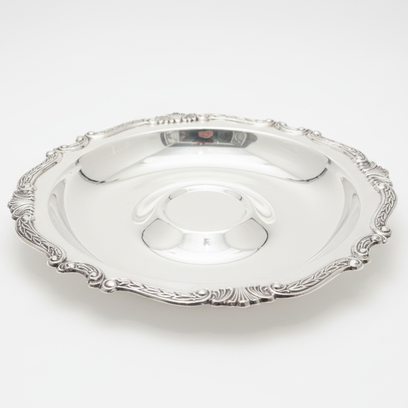 Vintage Silverplate Chamberstick Tray with Shell Motif Border – 12.5”
