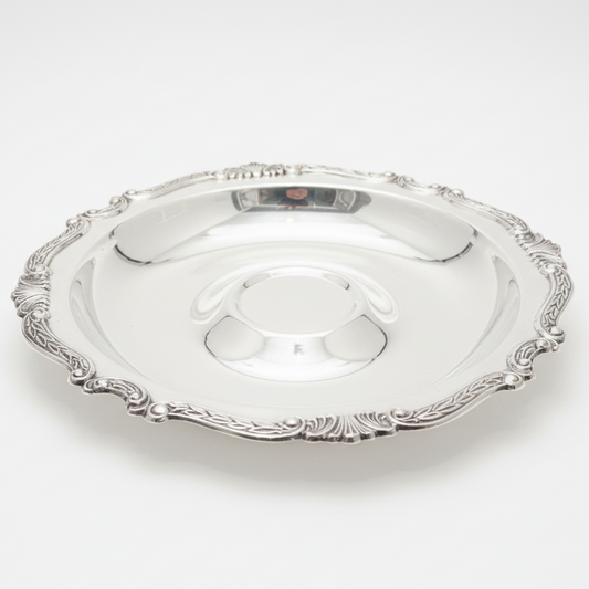 Vintage Silverplate Chamberstick Tray with Shell Motif Border – 12.5”