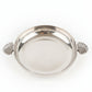 Silver tray with decorative handles on a white background