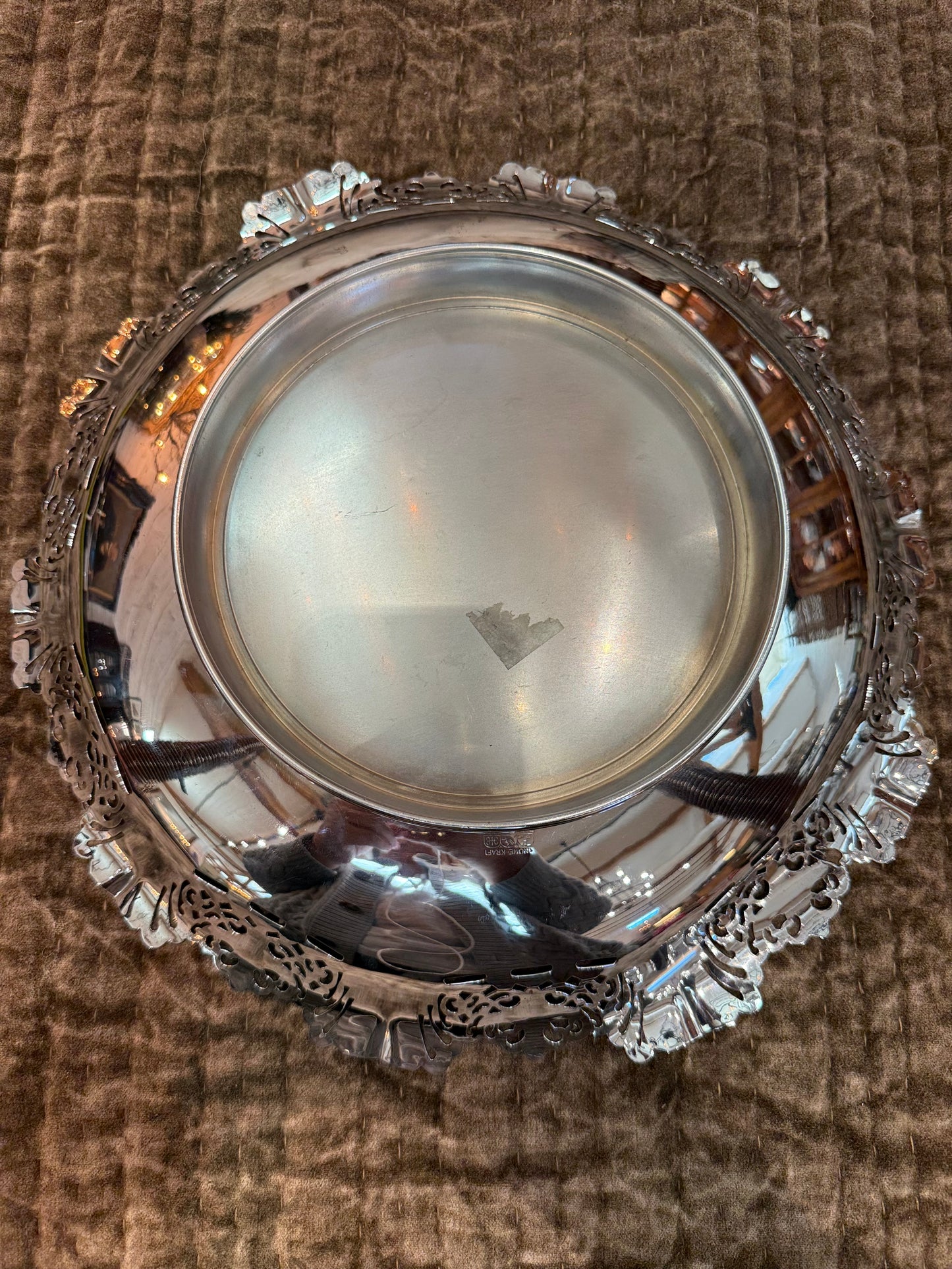 Vintage Barbour Bros. Krome-Kraft Pierced Gallery Serving Tray – 15"