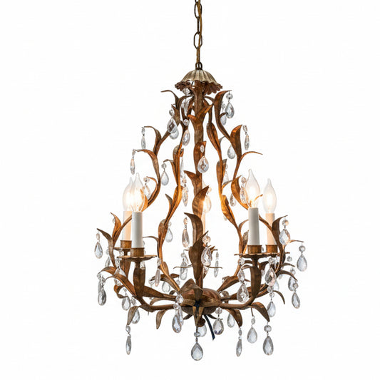 Gilt Iron and Crystal Drop Chandelier