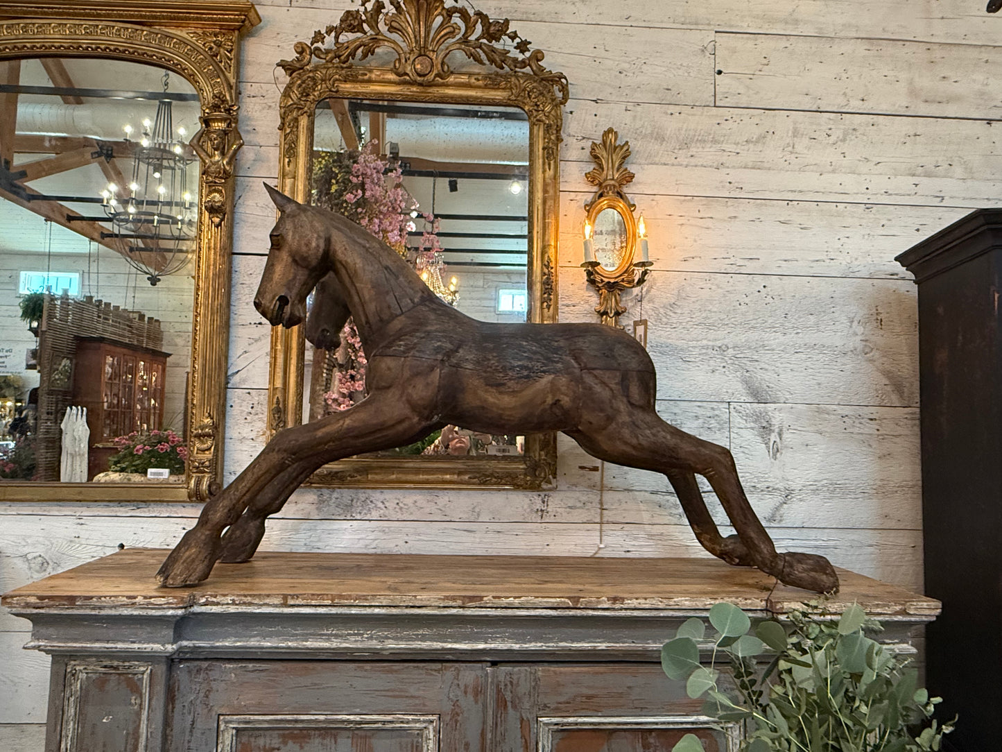 Hand-Carved Spanish Hardwood Horse Sculptures