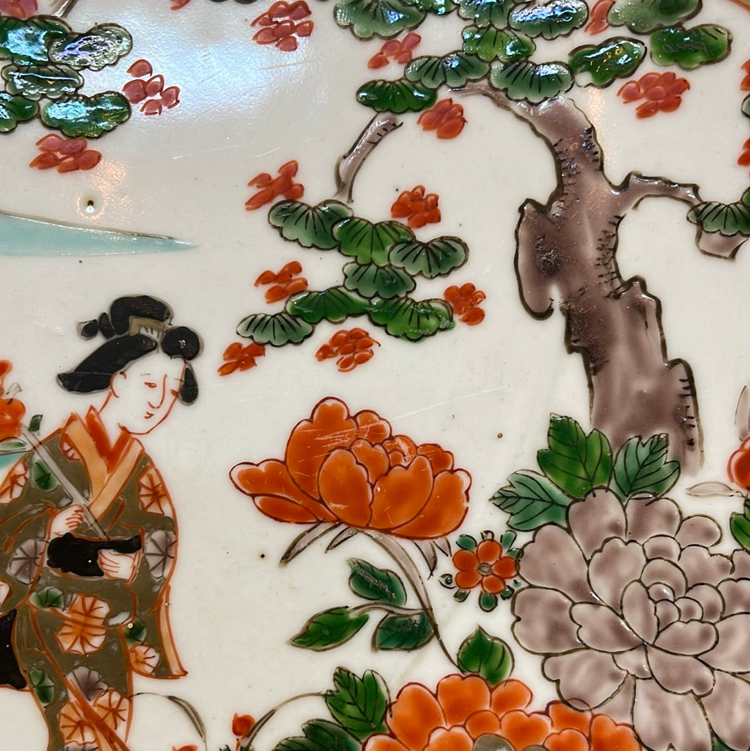 Meiji Imari Charger with Geisha Girl in Garden with Chrysanthemums and Anemones