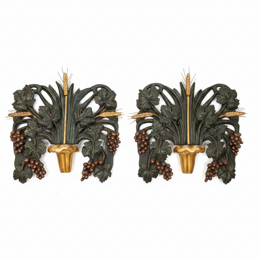 Large Pair of Antique Continental Carved Giltwood Harvest Wall Sculpture, Sold Individually