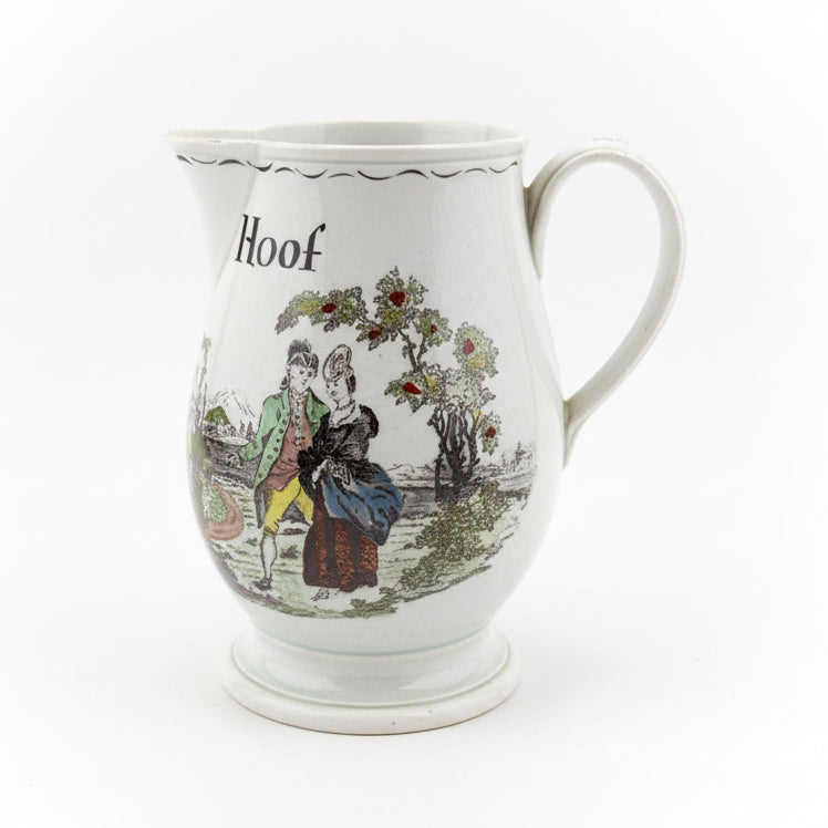 Victorian English Transferware Pitcher with Hand-Colored Pastoral Scenet