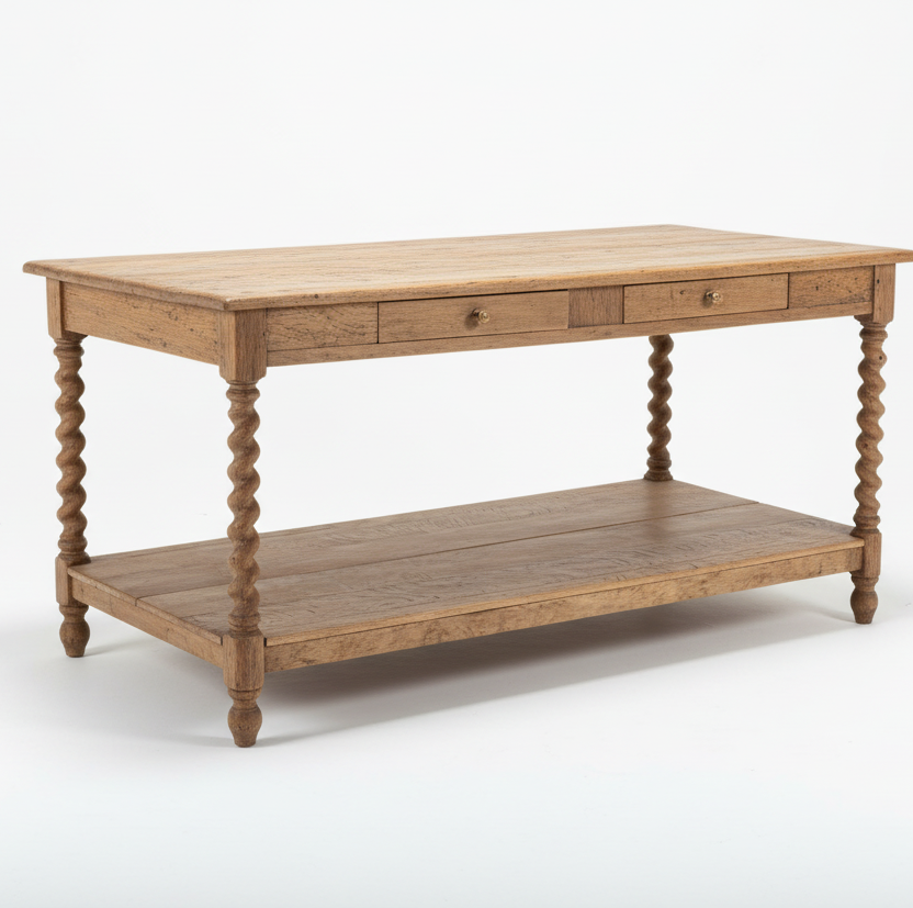 Antique Oak Barley Twisted French Drapers Table