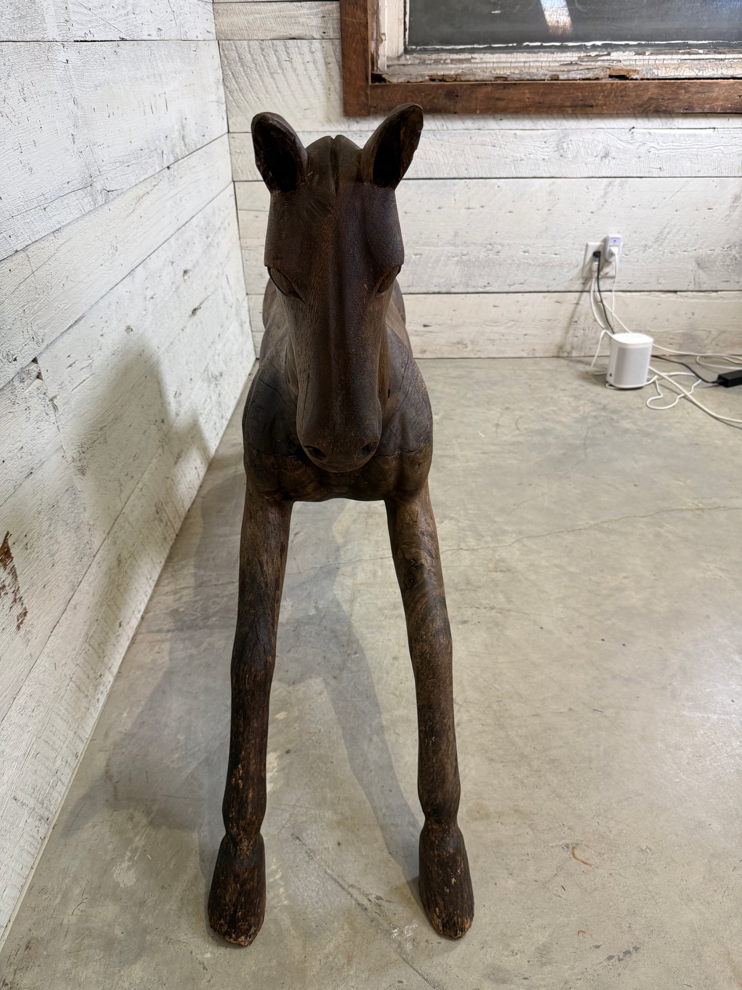 Hand-Carved Spanish Hardwood Horse Sculptures