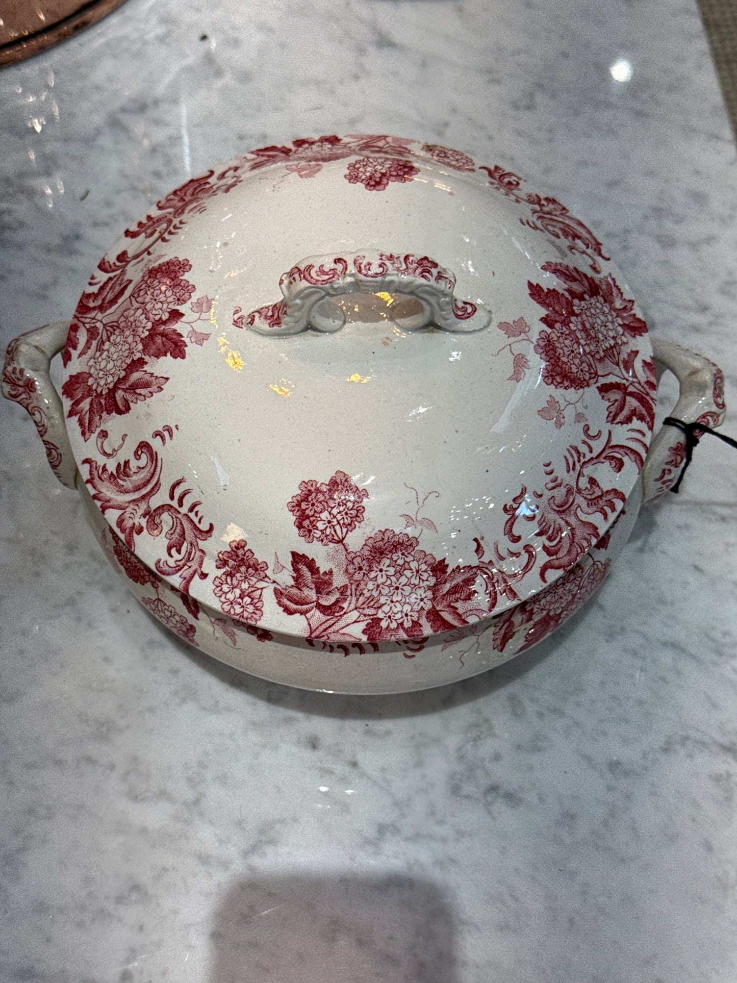 Pink And White Ironstone Soupiere