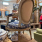 Antique French Louis XVI Style Armchair with Carved Frame & Urn Motif Upholstery