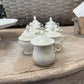 Antique French White Porcelain Pots de Crème Service on Pedestal Stand – 9 Pieces