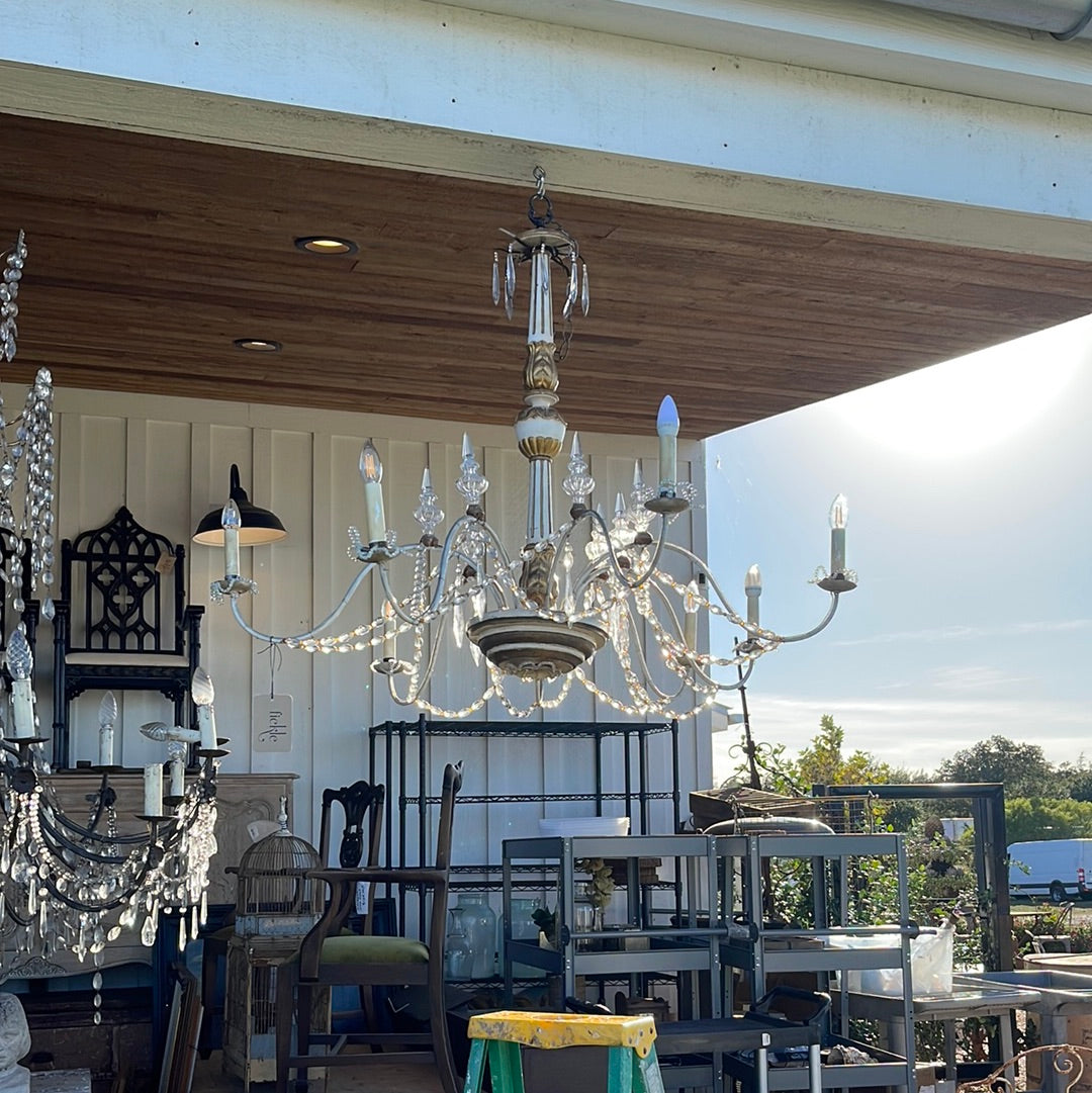 Italian Florentine Giltwood Chandelier with Hand-Carved Tole Details