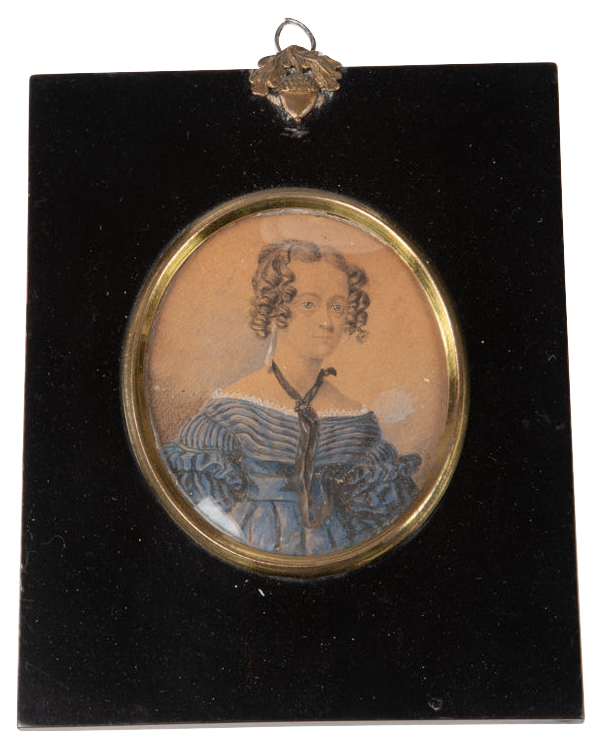 Oval Portrait of Lady in Blue Dress on a white background