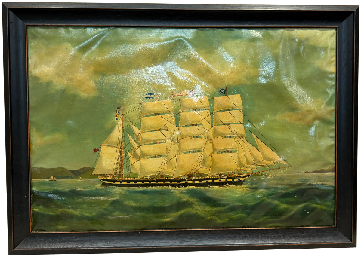 19th C. Maritime Ship Sailor's Painted on Sailcloth MCM on a white background