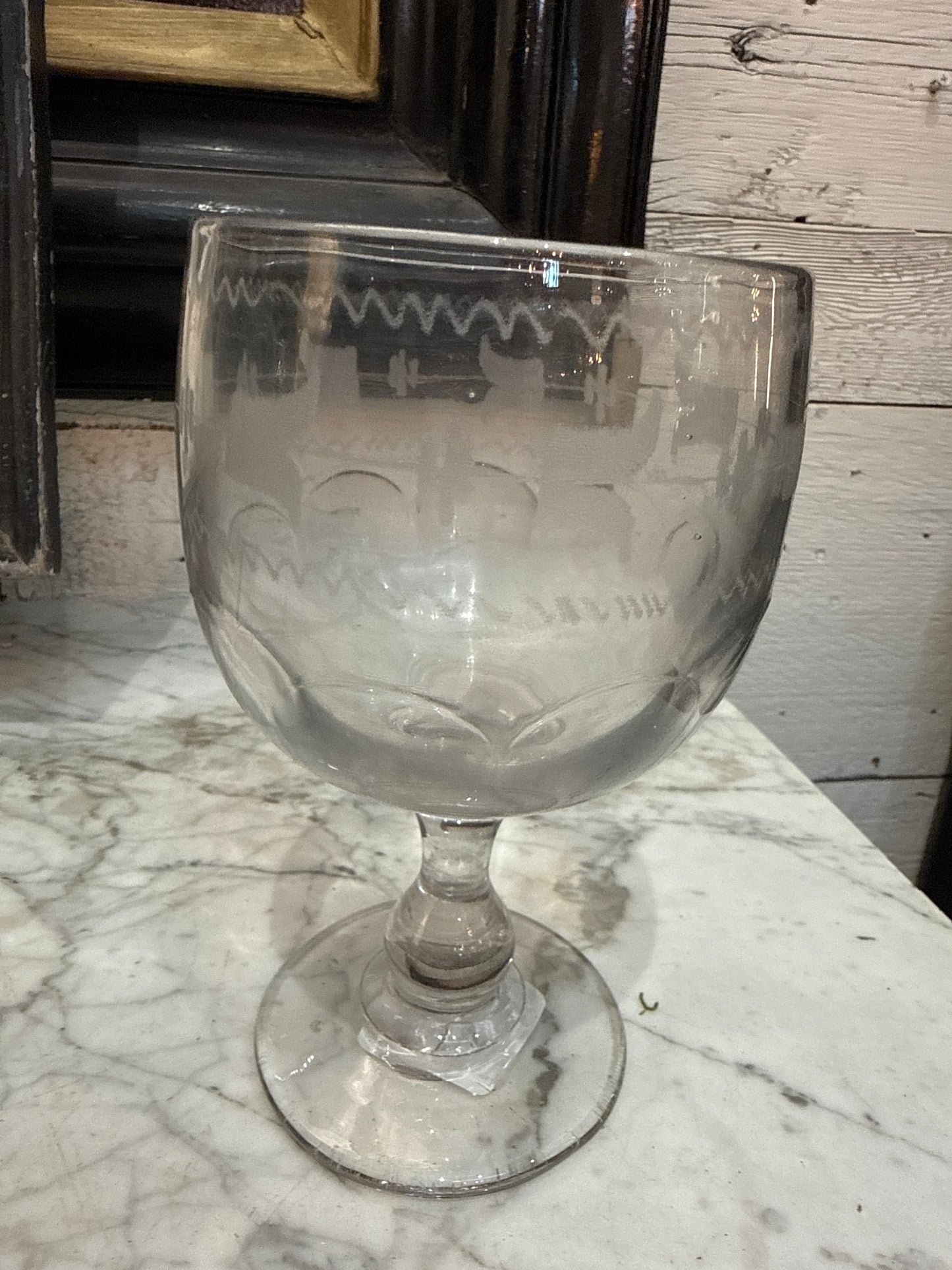 French Souvenir Event Glass with Etched Flowers