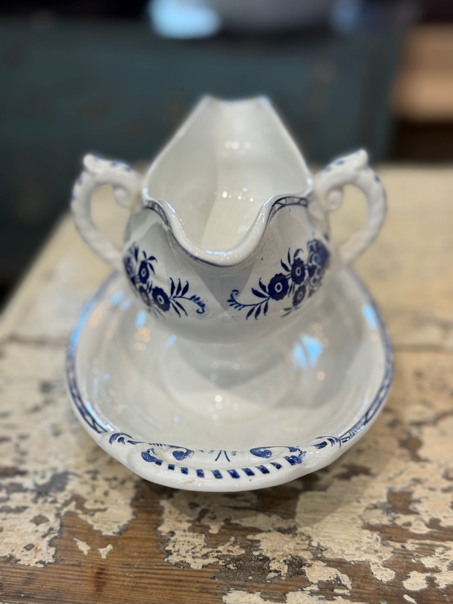 Blue And White Ironstone Gravy Boat