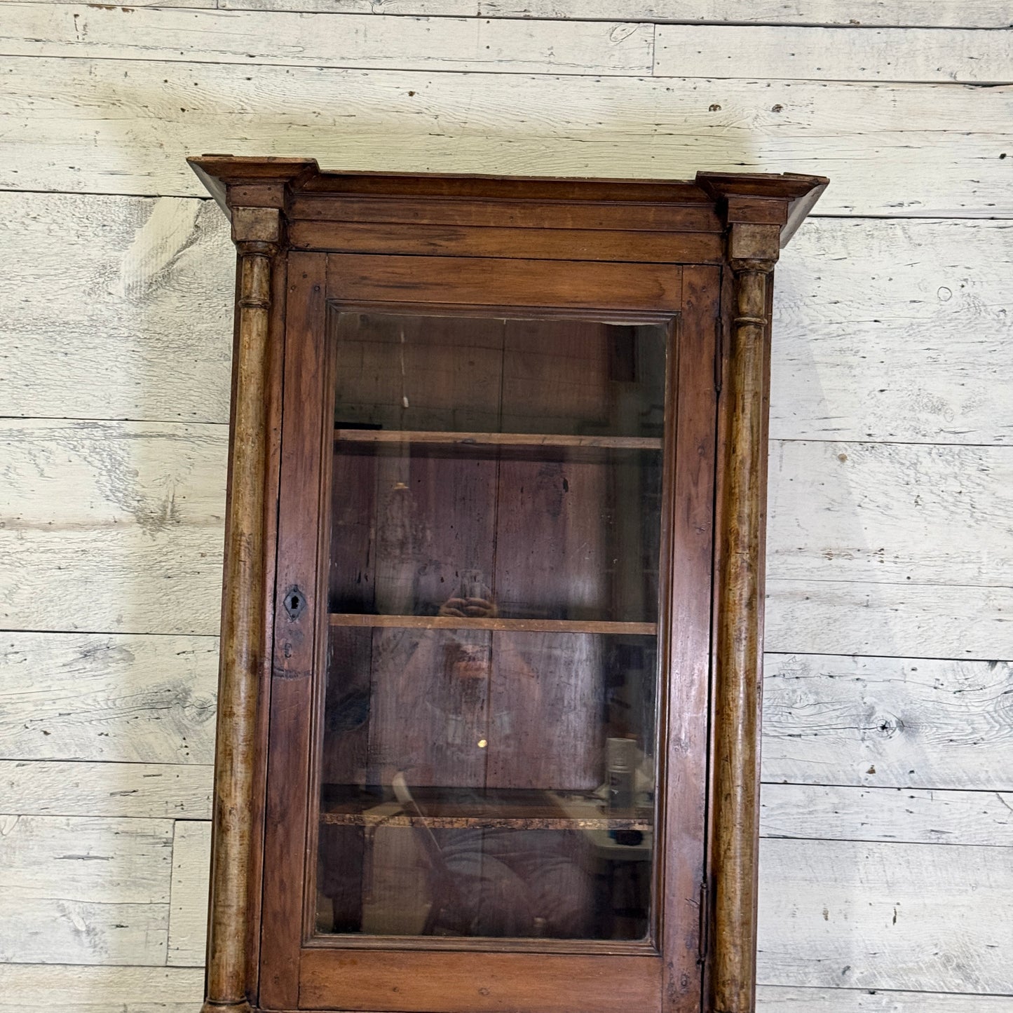 French Pharmacy Cabinet with Architectural Columns and Glass Front