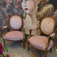 French Louis XV Style Carved Giltwood Chair in Pink Boucle' Fabric