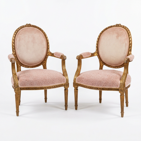 French Louis XV Style Carved Giltwood Chair in Pink Boucle' Fabric