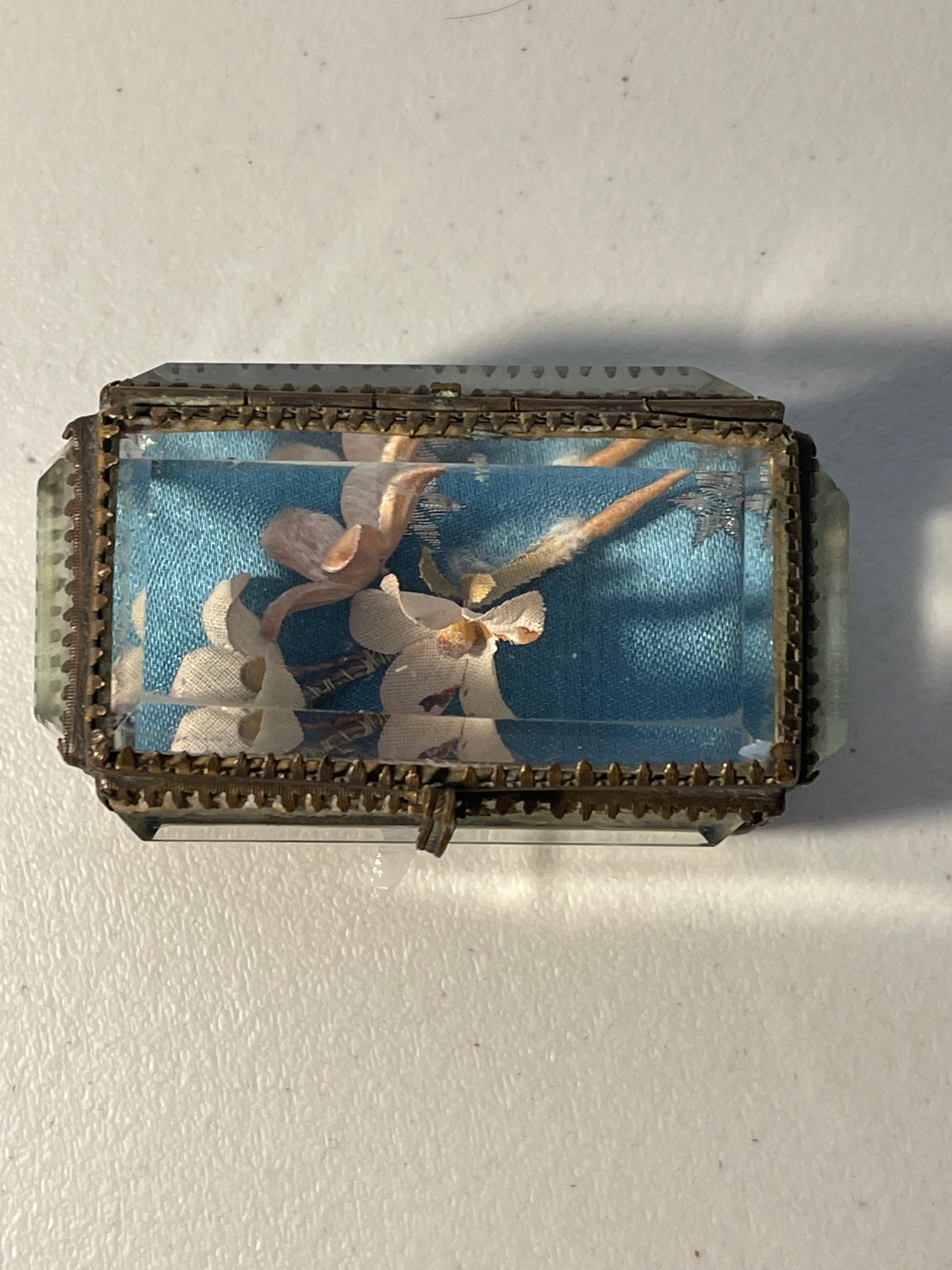 Small Reliquary Box with Beveled Glass and Brass Trim