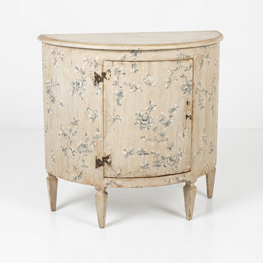 Italian Demilune Cabinets with Painted Blue Flowers