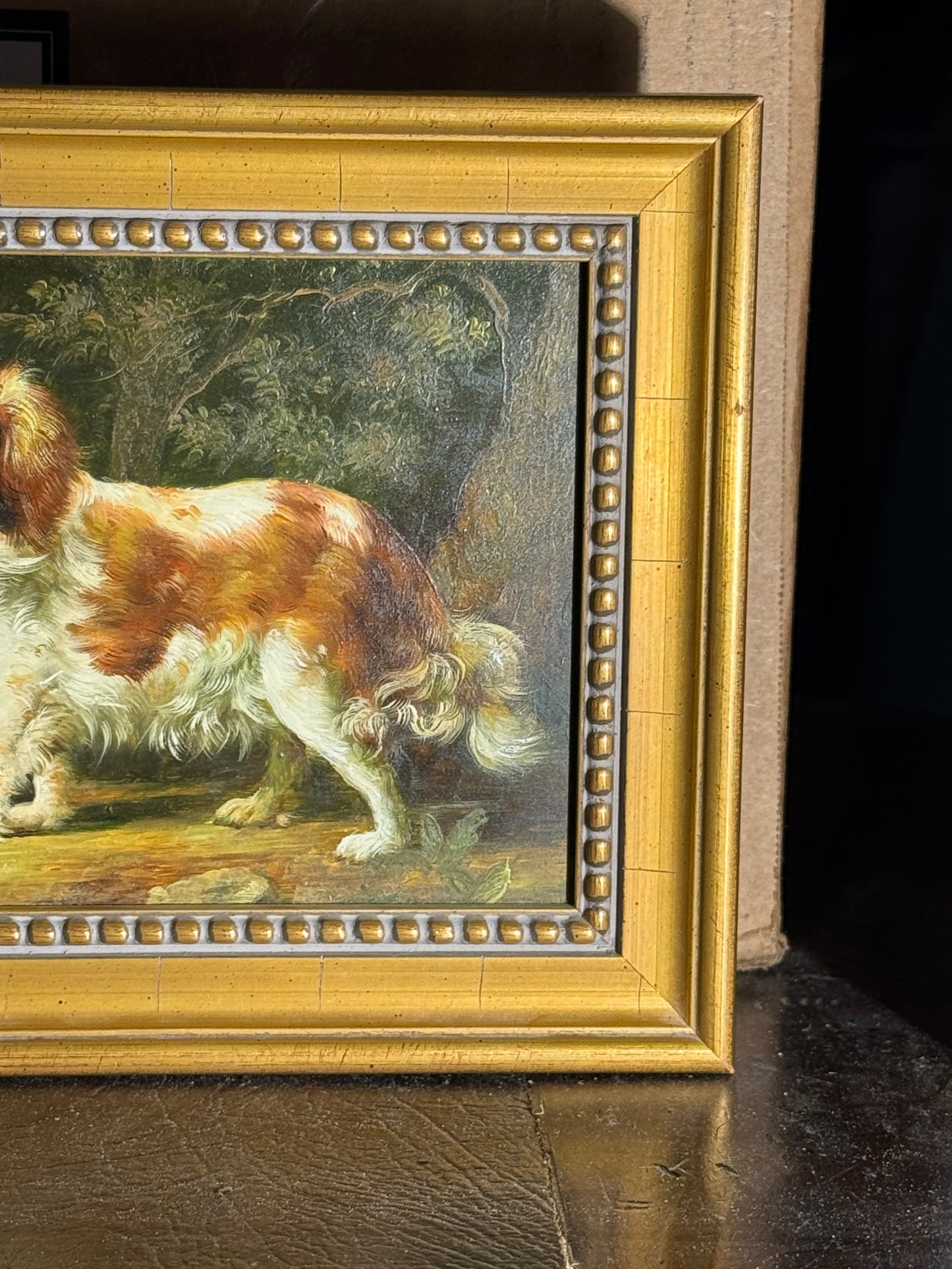 Small European School Oil on Board Signed L. Maher: King Charles Spaniel