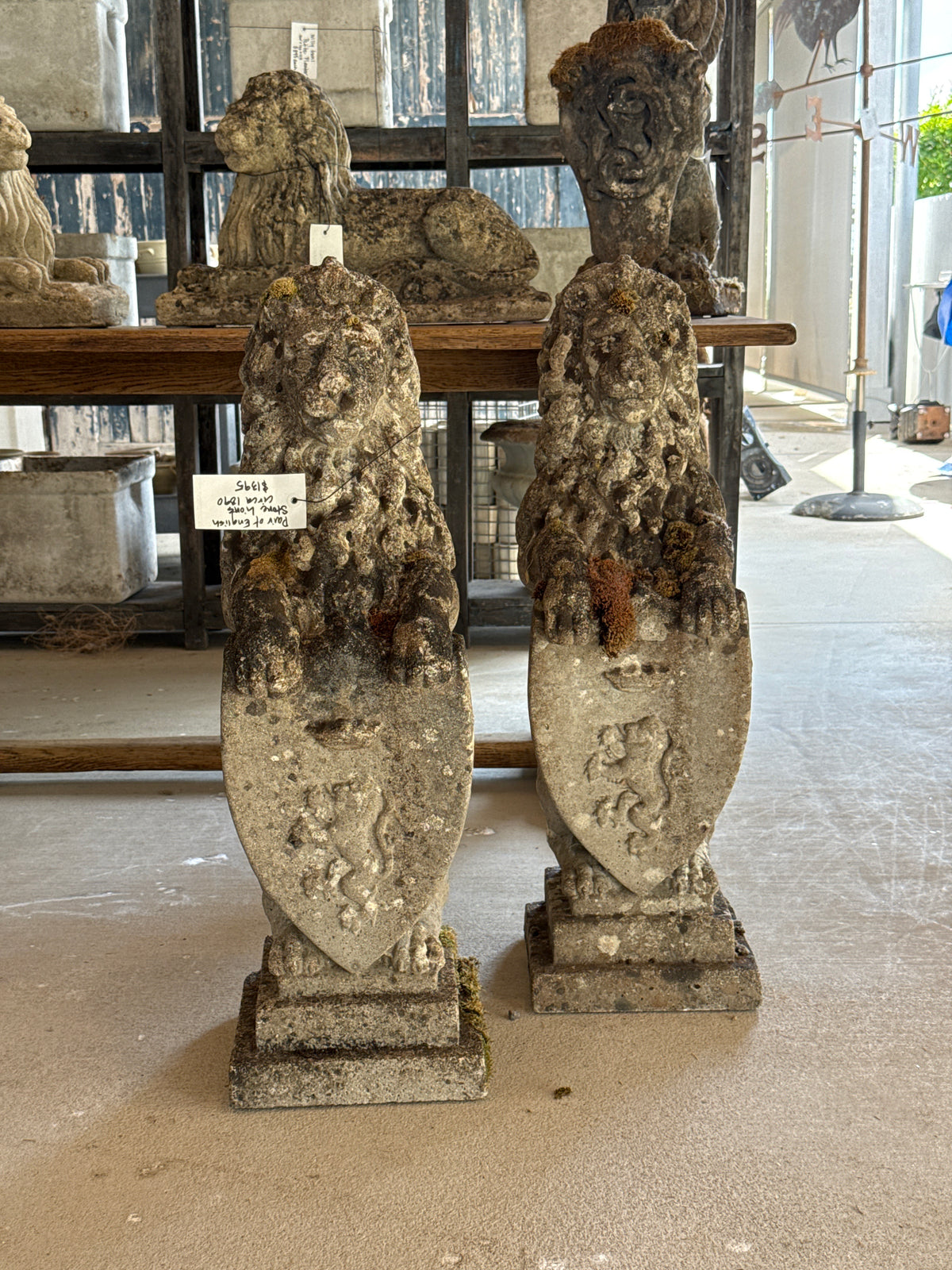 Pair of English Stone Garden Lions, Circa 1890