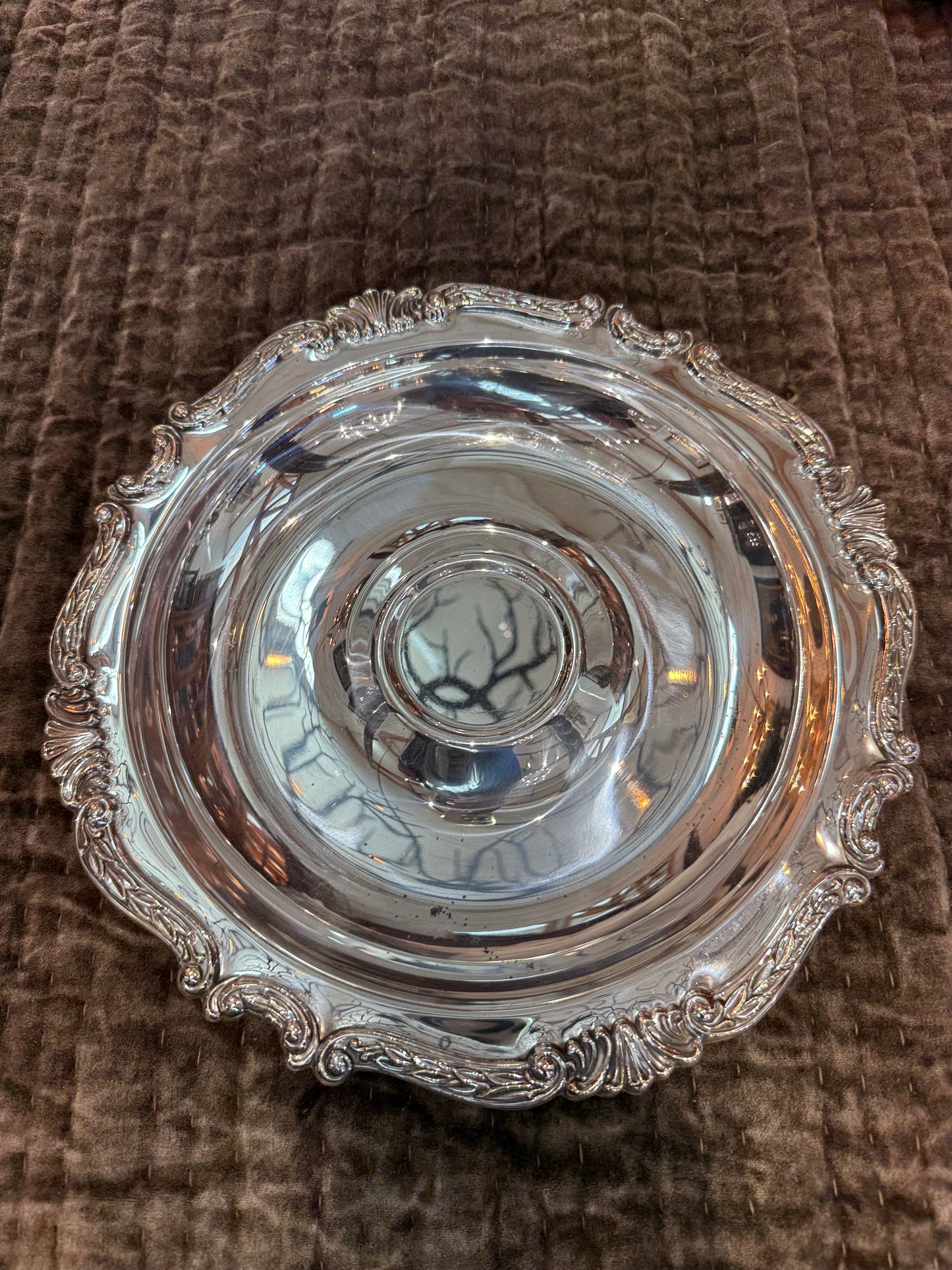 Vintage Silverplate Chamberstick Tray with Shell Motif Border – 12.5”
