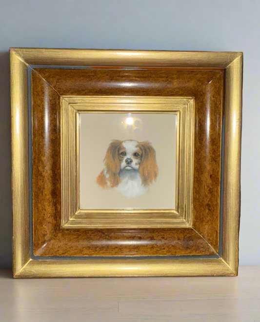 European School Pastel Portrait of a King Charles Spaniel – Framed