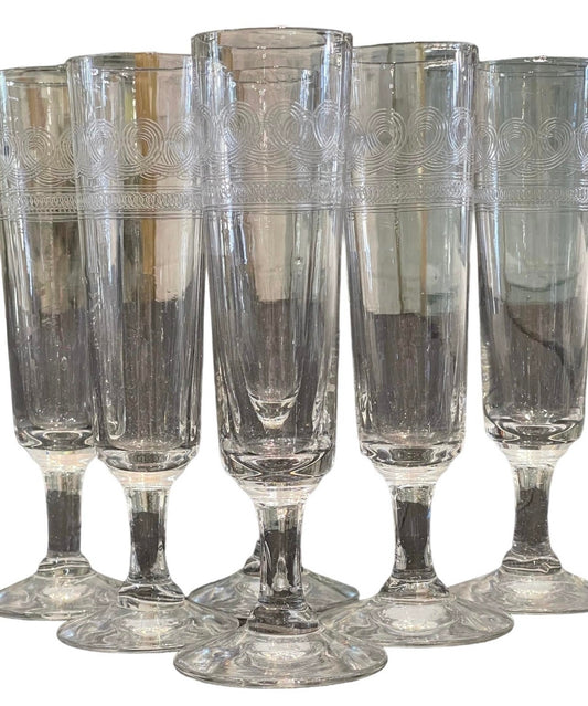 Art Nouveau French Etched Champagne Glasses