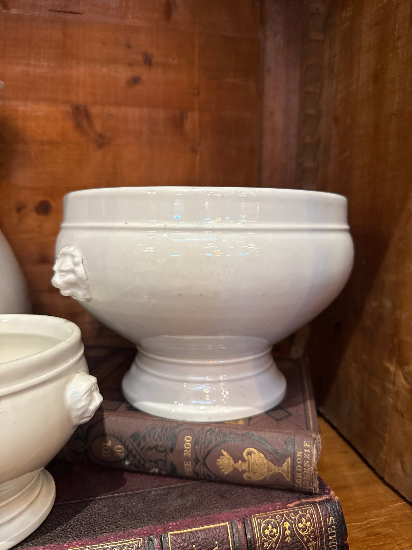 Large Ironstone Lion Bowl on Pedestal