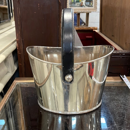 Silver Plate Oblong Champagne Bucket with Leather Handle CA10