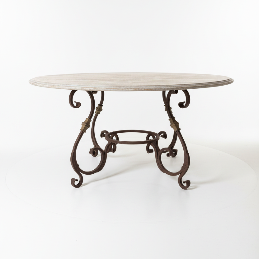 Round Dining Table with Iron Base