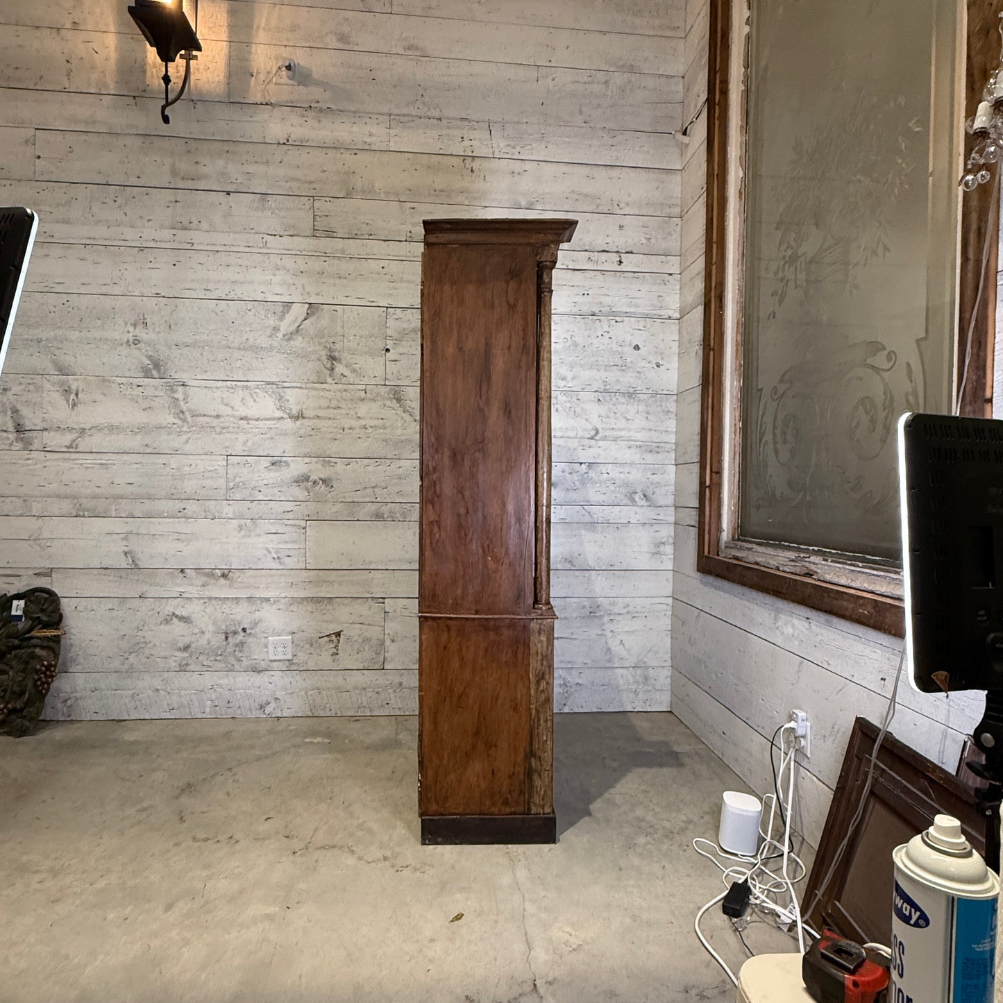 French Pharmacy Cabinet with Architectural Columns and Glass Front