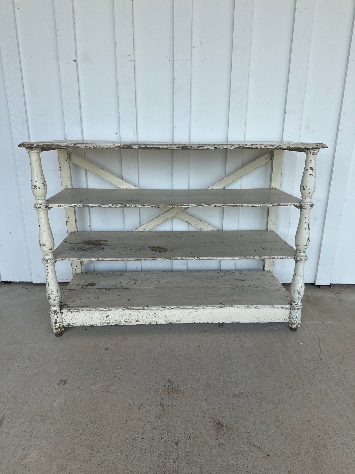 French Painted Shelf with Distressed Finish and Turned Supports
