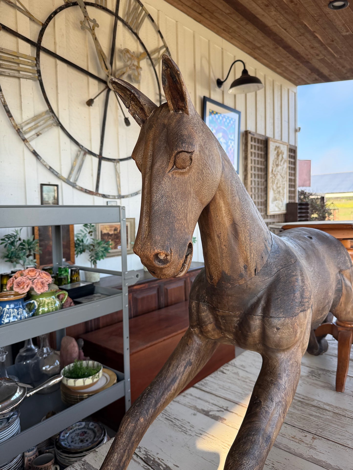 Hand-Carved Spanish Hardwood Horse Sculptures