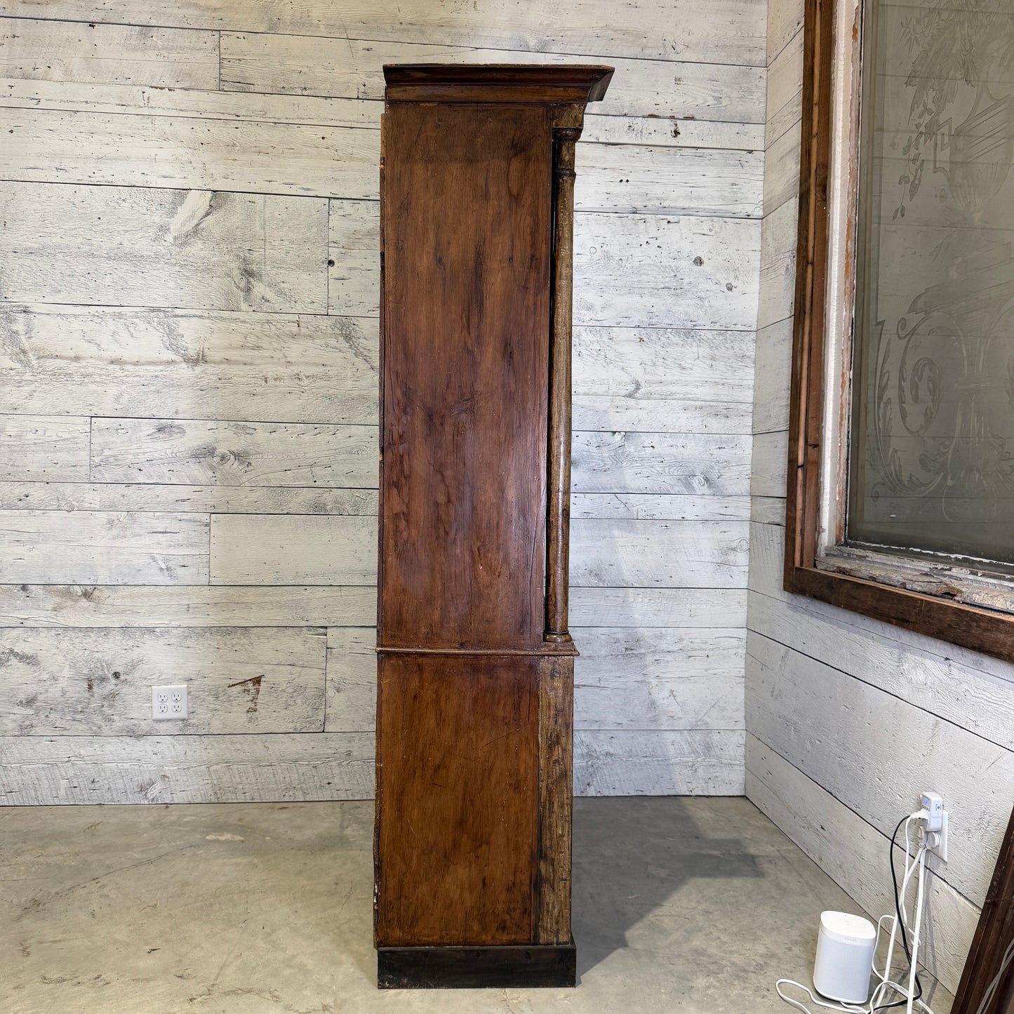 French Pharmacy Cabinet with Architectural Columns and Glass Front
