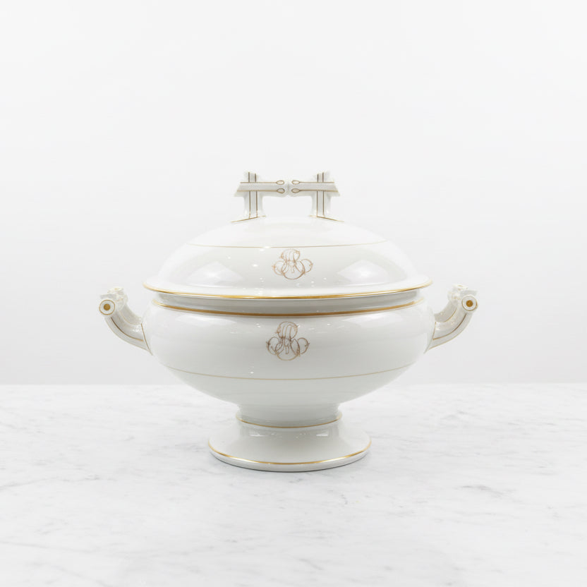 Large Gold Monogram Soupiere
