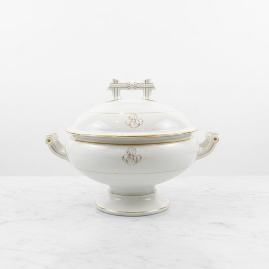 Large Gold Monogram Soupiere