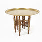 Early 20th Century Moorish-Patterned Brass Tray Table with Inlaid Wooden Base